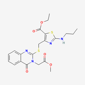 molecular formula C21H24N4O5S2 B10930570 Ethyl 4-({[3-(2-methoxy-2-oxoethyl)-4-oxo-3,4-dihydroquinazolin-2-yl]sulfanyl}methyl)-2-(propylamino)-1,3-thiazole-5-carboxylate 