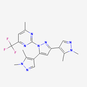 molecular formula C19H19F3N8 B10930610 2-[3,5-bis(1,5-dimethylpyrazol-4-yl)pyrazol-1-yl]-4-methyl-6-(trifluoromethyl)pyrimidine 