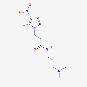 molecular formula C12H21N5O3 B10930655 N-[3-(dimethylamino)propyl]-3-(5-methyl-4-nitro-1H-pyrazol-1-yl)propanamide 