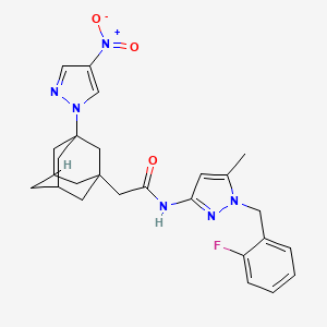 molecular formula C26H29FN6O3 B10930680 N~1~-[1-(2-Fluorobenzyl)-5-methyl-1H-pyrazol-3-YL]-2-[3-(4-nitro-1H-pyrazol-1-YL)-1-adamantyl]acetamide 