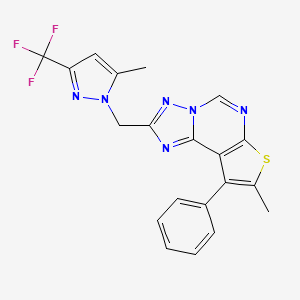 molecular formula C20H15F3N6S B10930704 8-methyl-2-{[5-methyl-3-(trifluoromethyl)-1H-pyrazol-1-yl]methyl}-9-phenylthieno[3,2-e][1,2,4]triazolo[1,5-c]pyrimidine 