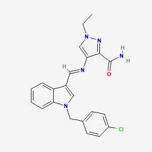 molecular formula C22H20ClN5O B10930741 4-({(E)-[1-(4-chlorobenzyl)-1H-indol-3-yl]methylidene}amino)-1-ethyl-1H-pyrazole-3-carboxamide 