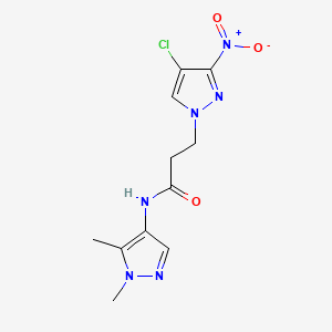 molecular formula C11H13ClN6O3 B10930750 3-(4-chloro-3-nitro-1H-pyrazol-1-yl)-N-(1,5-dimethyl-1H-pyrazol-4-yl)propanamide 