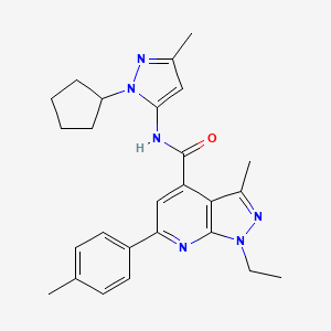 N-(1-cyclopentyl-3-methyl-1H-pyrazol-5-yl)-1-ethyl-3-methyl-6-(4-methylphenyl)-1H-pyrazolo[3,4-b]pyridine-4-carboxamide