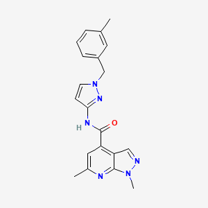 molecular formula C20H20N6O B10930846 1,6-dimethyl-N-[1-(3-methylbenzyl)-1H-pyrazol-3-yl]-1H-pyrazolo[3,4-b]pyridine-4-carboxamide 