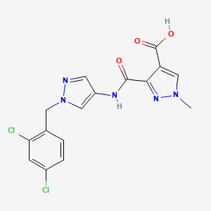 molecular formula C16H13Cl2N5O3 B10930904 3-{[1-(2,4-dichlorobenzyl)-1H-pyrazol-4-yl]carbamoyl}-1-methyl-1H-pyrazole-4-carboxylic acid 