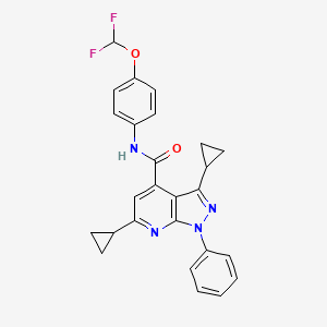 3,6-dicyclopropyl-N-[4-(difluoromethoxy)phenyl]-1-phenyl-1H-pyrazolo[3,4-b]pyridine-4-carboxamide