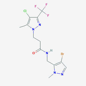 molecular formula C13H14BrClF3N5O B10931006 N-[(4-bromo-1-methyl-1H-pyrazol-5-yl)methyl]-3-[4-chloro-5-methyl-3-(trifluoromethyl)-1H-pyrazol-1-yl]propanamide 