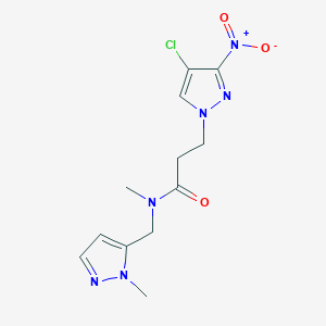 molecular formula C12H15ClN6O3 B10931024 3-(4-chloro-3-nitro-1H-pyrazol-1-yl)-N-methyl-N-[(1-methyl-1H-pyrazol-5-yl)methyl]propanamide 