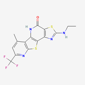 molecular formula C15H11F3N4OS2 B10931066 4-(ethylamino)-11-methyl-13-(trifluoromethyl)-5,16-dithia-3,8,14-triazatetracyclo[7.7.0.02,6.010,15]hexadeca-1(9),2(6),3,10(15),11,13-hexaen-7-one 