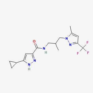 molecular formula C16H20F3N5O B10931102 5-cyclopropyl-N-{2-methyl-3-[5-methyl-3-(trifluoromethyl)-1H-pyrazol-1-yl]propyl}-1H-pyrazole-3-carboxamide 