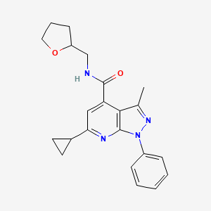 molecular formula C22H24N4O2 B10931131 6-cyclopropyl-3-methyl-1-phenyl-N-(tetrahydrofuran-2-ylmethyl)-1H-pyrazolo[3,4-b]pyridine-4-carboxamide 