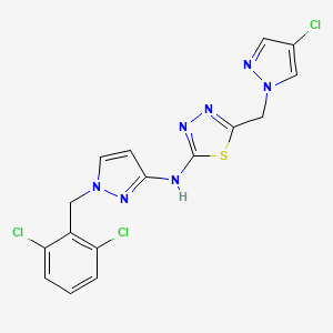 molecular formula C16H12Cl3N7S B10931163 5-[(4-chloro-1H-pyrazol-1-yl)methyl]-N-[1-(2,6-dichlorobenzyl)-1H-pyrazol-3-yl]-1,3,4-thiadiazol-2-amine 