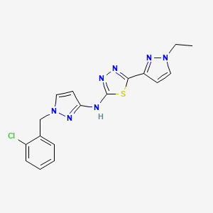 molecular formula C17H16ClN7S B10931176 N-[1-(2-chlorobenzyl)-1H-pyrazol-3-yl]-5-(1-ethyl-1H-pyrazol-3-yl)-1,3,4-thiadiazol-2-amine 