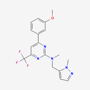 molecular formula C18H18F3N5O B10931183 4-(3-methoxyphenyl)-N-methyl-N-[(1-methyl-1H-pyrazol-5-yl)methyl]-6-(trifluoromethyl)pyrimidin-2-amine 