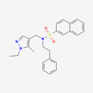 molecular formula C25H27N3O2S B10931251 N-[(1-ethyl-5-methyl-1H-pyrazol-4-yl)methyl]-N-(2-phenylethyl)naphthalene-2-sulfonamide 