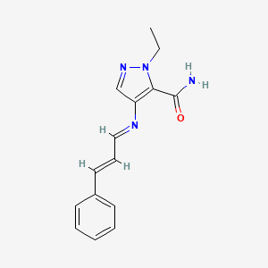 molecular formula C15H16N4O B10931279 1-ethyl-4-{[(1E,2E)-3-phenylprop-2-en-1-ylidene]amino}-1H-pyrazole-5-carboxamide 