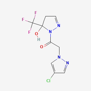 molecular formula C9H8ClF3N4O2 B10931302 2-(4-chloro-1H-pyrazol-1-yl)-1-[5-hydroxy-5-(trifluoromethyl)-4,5-dihydro-1H-pyrazol-1-yl]ethanone 