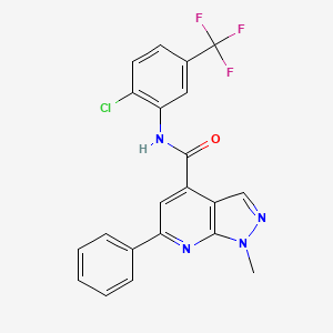 molecular formula C21H14ClF3N4O B10931425 N-[2-chloro-5-(trifluoromethyl)phenyl]-1-methyl-6-phenyl-1H-pyrazolo[3,4-b]pyridine-4-carboxamide 