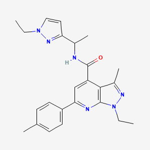 molecular formula C24H28N6O B10931482 1-ethyl-N-[1-(1-ethyl-1H-pyrazol-3-yl)ethyl]-3-methyl-6-(4-methylphenyl)-1H-pyrazolo[3,4-b]pyridine-4-carboxamide 