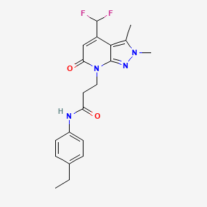 molecular formula C20H22F2N4O2 B10931483 3-[4-(difluoromethyl)-2,3-dimethyl-6-oxo-2,6-dihydro-7H-pyrazolo[3,4-b]pyridin-7-yl]-N-(4-ethylphenyl)propanamide 