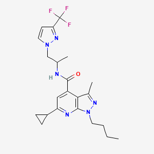 molecular formula C22H27F3N6O B10931505 1-butyl-6-cyclopropyl-3-methyl-N-{1-[3-(trifluoromethyl)-1H-pyrazol-1-yl]propan-2-yl}-1H-pyrazolo[3,4-b]pyridine-4-carboxamide 