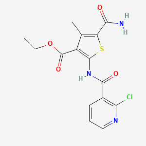 molecular formula C15H14ClN3O4S B10931539 Ethyl 5-carbamoyl-2-{[(2-chloropyridin-3-yl)carbonyl]amino}-4-methylthiophene-3-carboxylate 