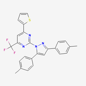 molecular formula C26H19F3N4S B10931607 2-[3,5-bis(4-methylphenyl)-1H-pyrazol-1-yl]-4-(thiophen-2-yl)-6-(trifluoromethyl)pyrimidine 