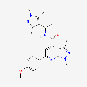 molecular formula C24H28N6O2 B10931646 6-(4-methoxyphenyl)-1,3-dimethyl-N-[1-(1,3,5-trimethyl-1H-pyrazol-4-yl)ethyl]-1H-pyrazolo[3,4-b]pyridine-4-carboxamide 