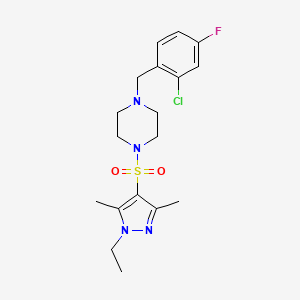 molecular formula C18H24ClFN4O2S B10931667 1-(2-chloro-4-fluorobenzyl)-4-[(1-ethyl-3,5-dimethyl-1H-pyrazol-4-yl)sulfonyl]piperazine 