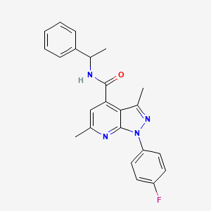 molecular formula C23H21FN4O B10931673 1-(4-fluorophenyl)-3,6-dimethyl-N-(1-phenylethyl)-1H-pyrazolo[3,4-b]pyridine-4-carboxamide 