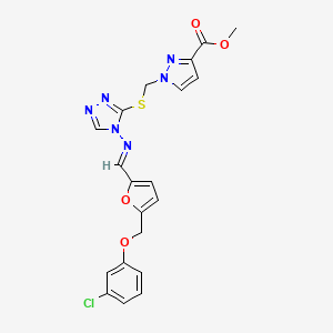 methyl 1-{[(4-{[(E)-{5-[(3-chlorophenoxy)methyl]furan-2-yl}methylidene]amino}-4H-1,2,4-triazol-3-yl)sulfanyl]methyl}-1H-pyrazole-3-carboxylate