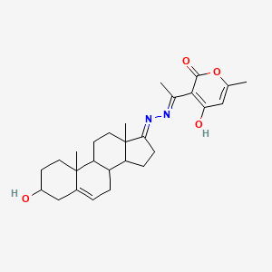 molecular formula C27H36N2O4 B10931699 (3E)-3-(1-{(2E)-2-[(17E)-3-hydroxyandrost-5-en-17-ylidene]hydrazinyl}ethylidene)-6-methyl-2H-pyran-2,4(3H)-dione 