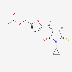 molecular formula C14H14N2O4S B10931745 {5-[(E)-(1-cyclopropyl-5-oxo-2-sulfanyl-1,5-dihydro-4H-imidazol-4-ylidene)methyl]furan-2-yl}methyl acetate 