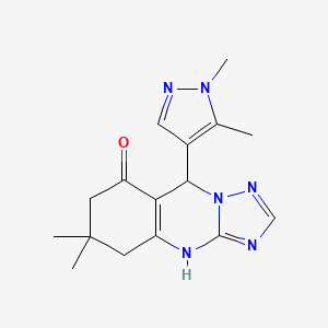 molecular formula C16H20N6O B10931746 9-(1,5-dimethyl-1H-pyrazol-4-yl)-6,6-dimethyl-5,6,7,9-tetrahydro[1,2,4]triazolo[5,1-b]quinazolin-8(4H)-one 