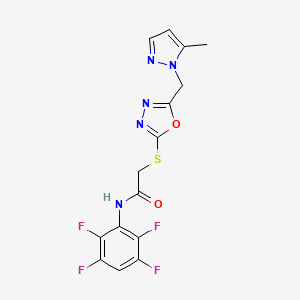 2-({5-[(5-methyl-1H-pyrazol-1-yl)methyl]-1,3,4-oxadiazol-2-yl}sulfanyl)-N-(2,3,5,6-tetrafluorophenyl)acetamide