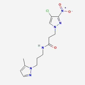 molecular formula C13H17ClN6O3 B10931786 3-(4-chloro-3-nitro-1H-pyrazol-1-yl)-N-[3-(5-methyl-1H-pyrazol-1-yl)propyl]propanamide 