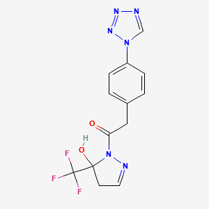 molecular formula C13H11F3N6O2 B10931815 1-[5-hydroxy-5-(trifluoromethyl)-4,5-dihydro-1H-pyrazol-1-yl]-2-[4-(1H-tetrazol-1-yl)phenyl]ethanone 