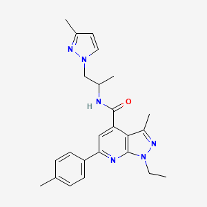 molecular formula C24H28N6O B10931837 1-ethyl-3-methyl-6-(4-methylphenyl)-N-[1-(3-methyl-1H-pyrazol-1-yl)propan-2-yl]-1H-pyrazolo[3,4-b]pyridine-4-carboxamide 