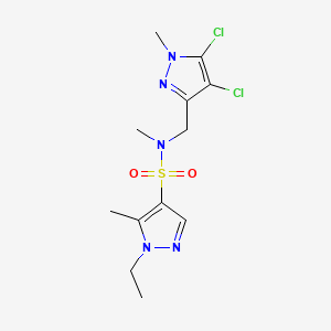 molecular formula C12H17Cl2N5O2S B10931869 N-[(4,5-dichloro-1-methyl-1H-pyrazol-3-yl)methyl]-1-ethyl-N,5-dimethyl-1H-pyrazole-4-sulfonamide 