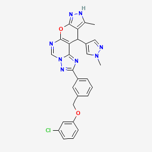 4-[3-[(3-chlorophenoxy)methyl]phenyl]-14-methyl-16-(1-methylpyrazol-4-yl)-10-oxa-3,5,6,8,12,13-hexazatetracyclo[7.7.0.02,6.011,15]hexadeca-1(9),2,4,7,11,14-hexaene