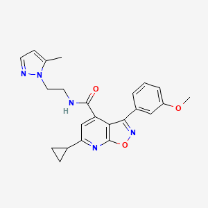 molecular formula C23H23N5O3 B10931930 6-cyclopropyl-3-(3-methoxyphenyl)-N-[2-(5-methyl-1H-pyrazol-1-yl)ethyl][1,2]oxazolo[5,4-b]pyridine-4-carboxamide 