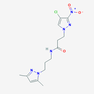 molecular formula C14H19ClN6O3 B10931986 3-(4-chloro-3-nitro-1H-pyrazol-1-yl)-N-[3-(3,5-dimethyl-1H-pyrazol-1-yl)propyl]propanamide 