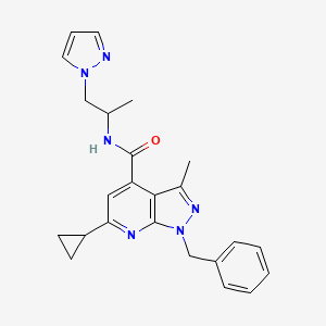 molecular formula C24H26N6O B10932097 1-benzyl-6-cyclopropyl-3-methyl-N-[1-(1H-pyrazol-1-yl)propan-2-yl]-1H-pyrazolo[3,4-b]pyridine-4-carboxamide 