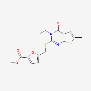 molecular formula C16H16N2O4S2 B10932131 Methyl 5-{[(3-ethyl-6-methyl-4-oxo-3,4-dihydrothieno[2,3-d]pyrimidin-2-yl)sulfanyl]methyl}furan-2-carboxylate 