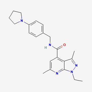 molecular formula C22H27N5O B10932161 1-ethyl-3,6-dimethyl-N-[4-(pyrrolidin-1-yl)benzyl]-1H-pyrazolo[3,4-b]pyridine-4-carboxamide 