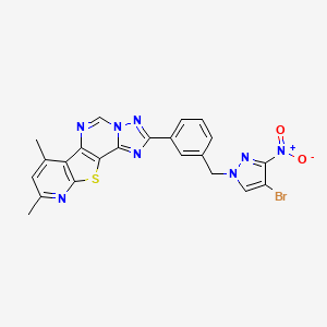 4-[3-[(4-bromo-3-nitropyrazol-1-yl)methyl]phenyl]-11,13-dimethyl-16-thia-3,5,6,8,14-pentazatetracyclo[7.7.0.02,6.010,15]hexadeca-1(9),2,4,7,10(15),11,13-heptaene