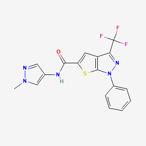 molecular formula C17H12F3N5OS B10932194 N-(1-methyl-1H-pyrazol-4-yl)-1-phenyl-3-(trifluoromethyl)-1H-thieno[2,3-c]pyrazole-5-carboxamide 