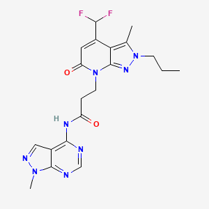 molecular formula C20H22F2N8O2 B10932221 3-[4-(difluoromethyl)-3-methyl-6-oxo-2-propyl-2,6-dihydro-7H-pyrazolo[3,4-b]pyridin-7-yl]-N-(1-methyl-1H-pyrazolo[3,4-d]pyrimidin-4-yl)propanamide 