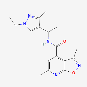 molecular formula C17H21N5O2 B10932258 N-[1-(1-ethyl-3-methyl-1H-pyrazol-4-yl)ethyl]-3,6-dimethyl[1,2]oxazolo[5,4-b]pyridine-4-carboxamide 